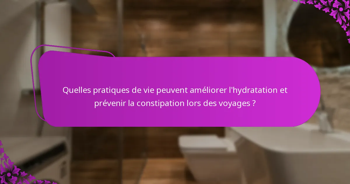 Quelles pratiques de vie peuvent améliorer l'hydratation et prévenir la constipation lors des voyages ?